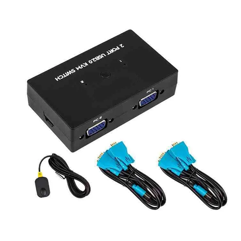 AF91-2-Port VGA KVM Switch Two-In-One-Out With Desktop Controller Shared Set Of Keyboard, Mouse And Monitor