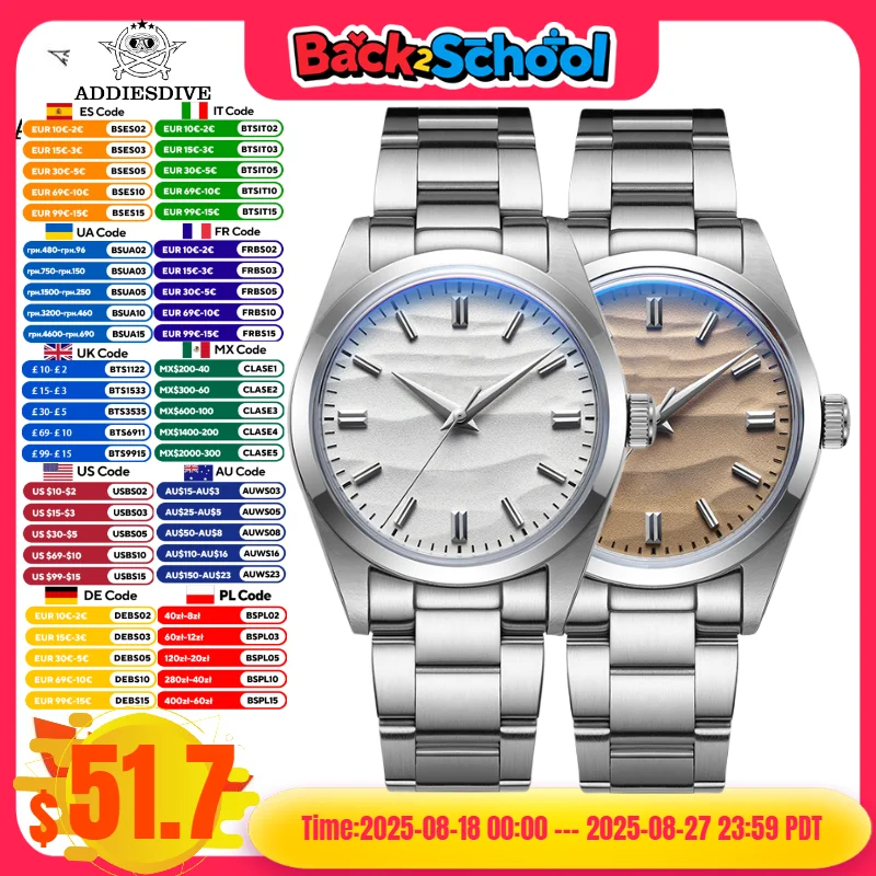 

ADDIESDIVE 36mm No Logo Men's Watch Desert 3D Dial 316L Stainless Steel 10Bar Waterproof Relogios Masculino Quartz Watches