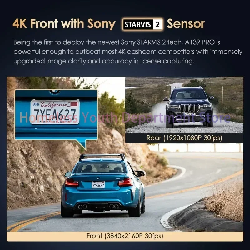A139 Pro 4K HDR Dash Cam STARVIS 2 Sensor, câmera frontal e traseira para carro Ultra HD 4K + 1080P Super Night Vision, 5GHz WiFi GPS