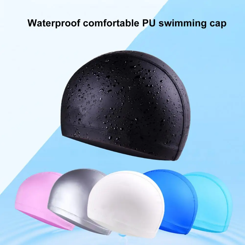 

Swimming Hat Practical Solid Color Faux Leather Unisex Swimming Hat Ear Caps for Women