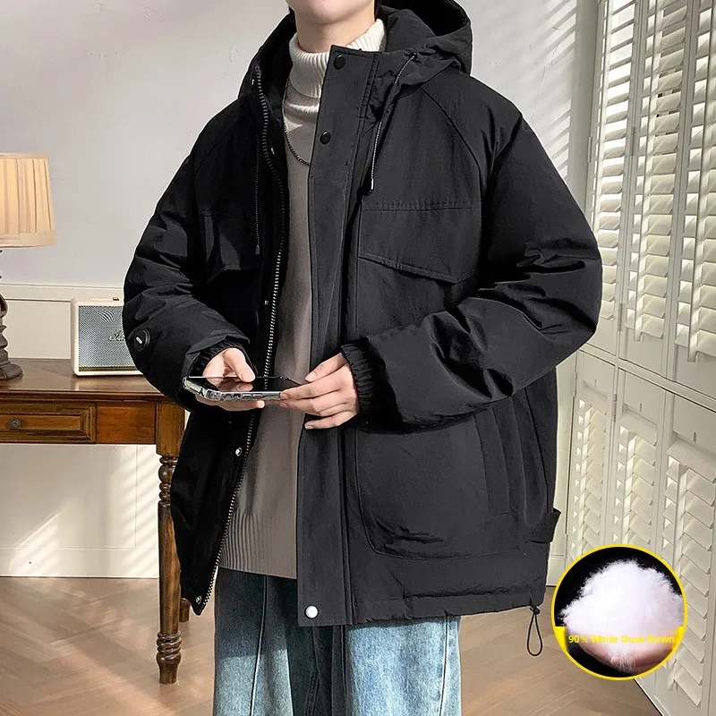 

Thiened Winter Workwear down Jaet Men's Warm Outerwear American Trendy Brand Hooded White Du down Parka Jaet