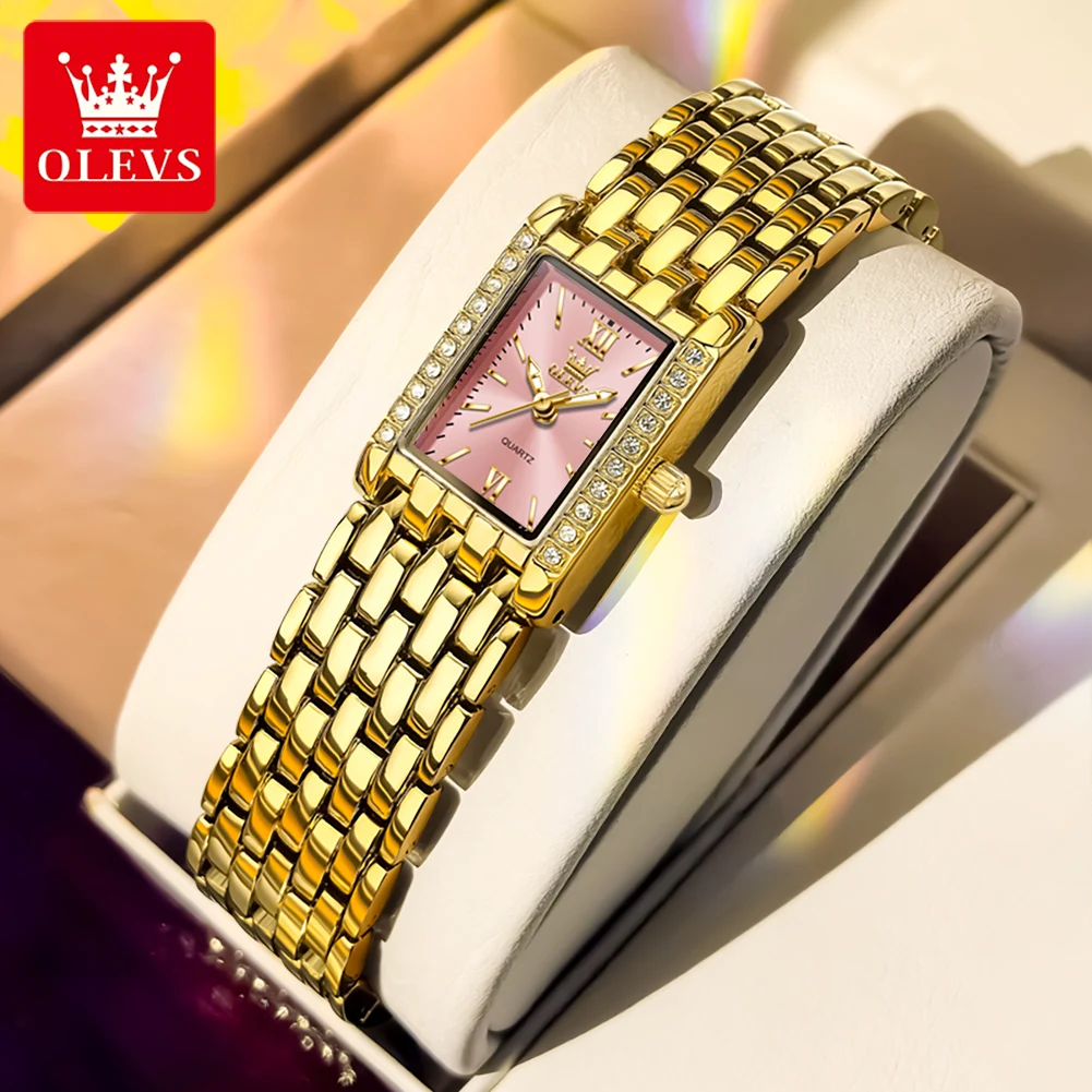 OLEVS 3700 Luxus Original Damen Armbanduhr Quadratisch Wasserdicht Elegant Business Damen Quarzuhr Reloj Mujer