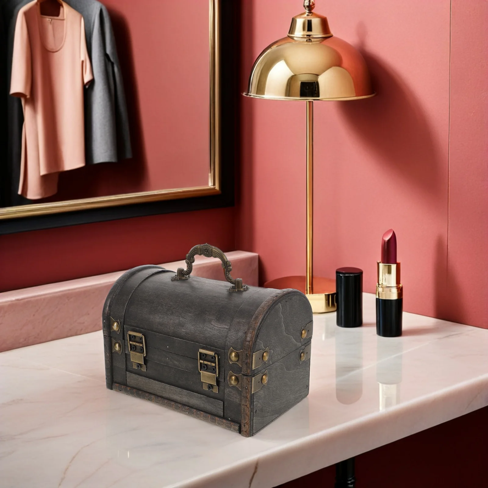 منظم تخزين المجوهرات على شكل صندوق تذكار من الخشب مع غطاء صندوق حلية ريفي للنساء صندوق الكنز العتيق