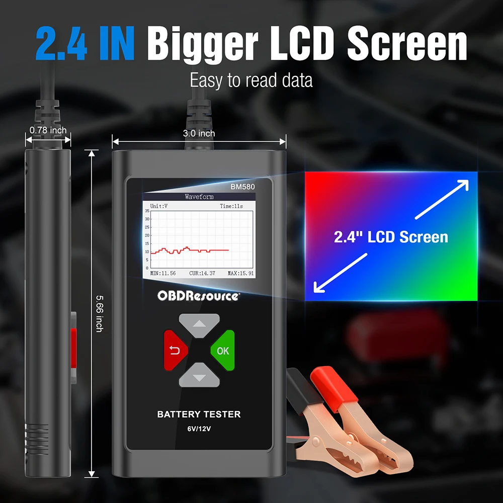 OBDResource BM580 6V 12V Car And Motorcycle Battery Tester 100-2000CCA 2AH~220AH Battery Analyzer Charging Test Load Test Tool