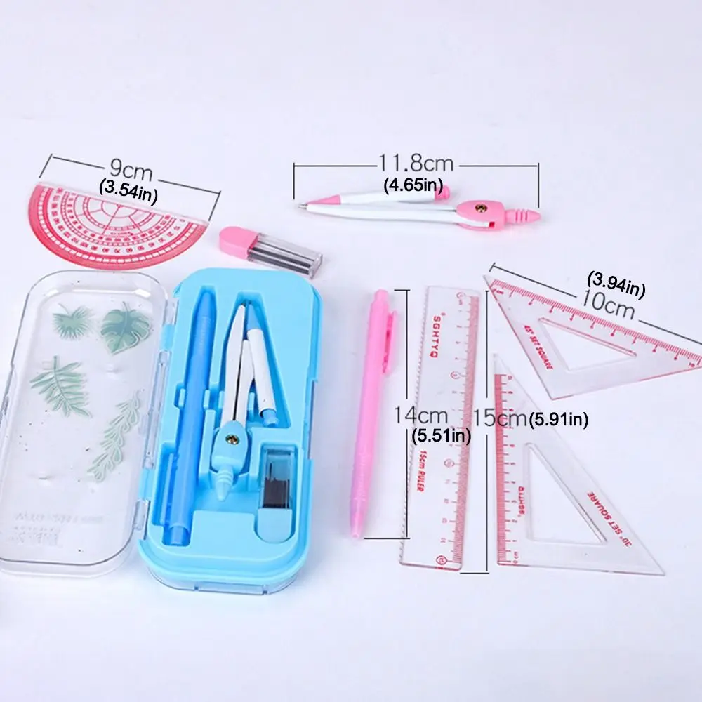 7 Stks/set Duurzame Student Tekening Kompassen Set Rubber Gradenboog Liniaal Kit Multifunctionele Briefpapier Sets