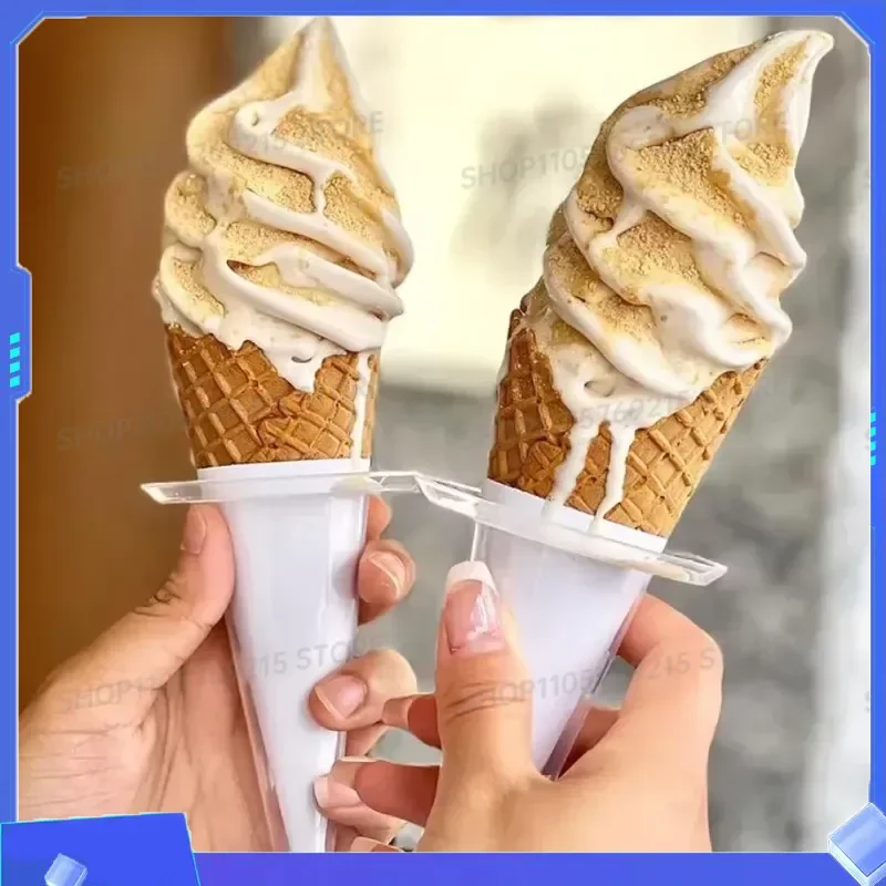50pcs Plastic Ice Cream Cone Holders Waffle Cover Drip Proof Tray for Kids DIY Home Truck Summer Beach Party Supplies