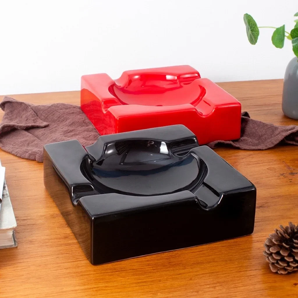 

# European Cigar Ashtray Glazed With Logo Stylish Black Red Square Ceramic Ashtray #