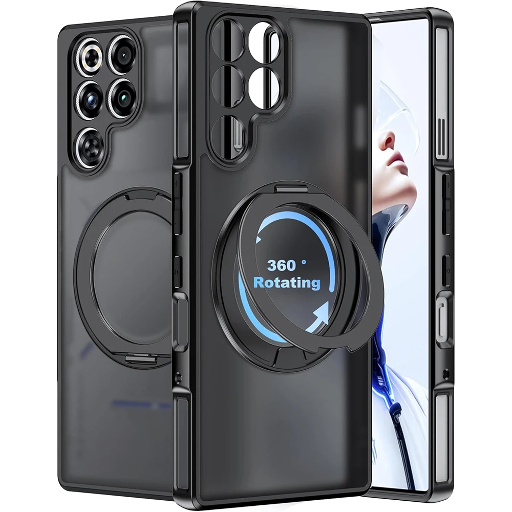 360 °   Étui de chargement sans fil magnétique rigide avec béquille rotative pour ZTE nubia Red Magic 11 11R Air 10 10S 9 9S 8S Pro Plus
