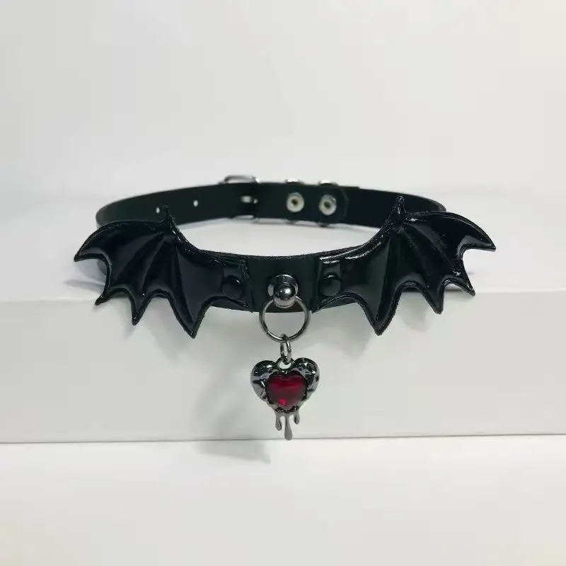 Lolita Sweet Cool Dark Style Devil Wing Cross Pendant PU Leather Choker for Women, Gothic Halloween Punk Cosplay Neck Jewelry Ac