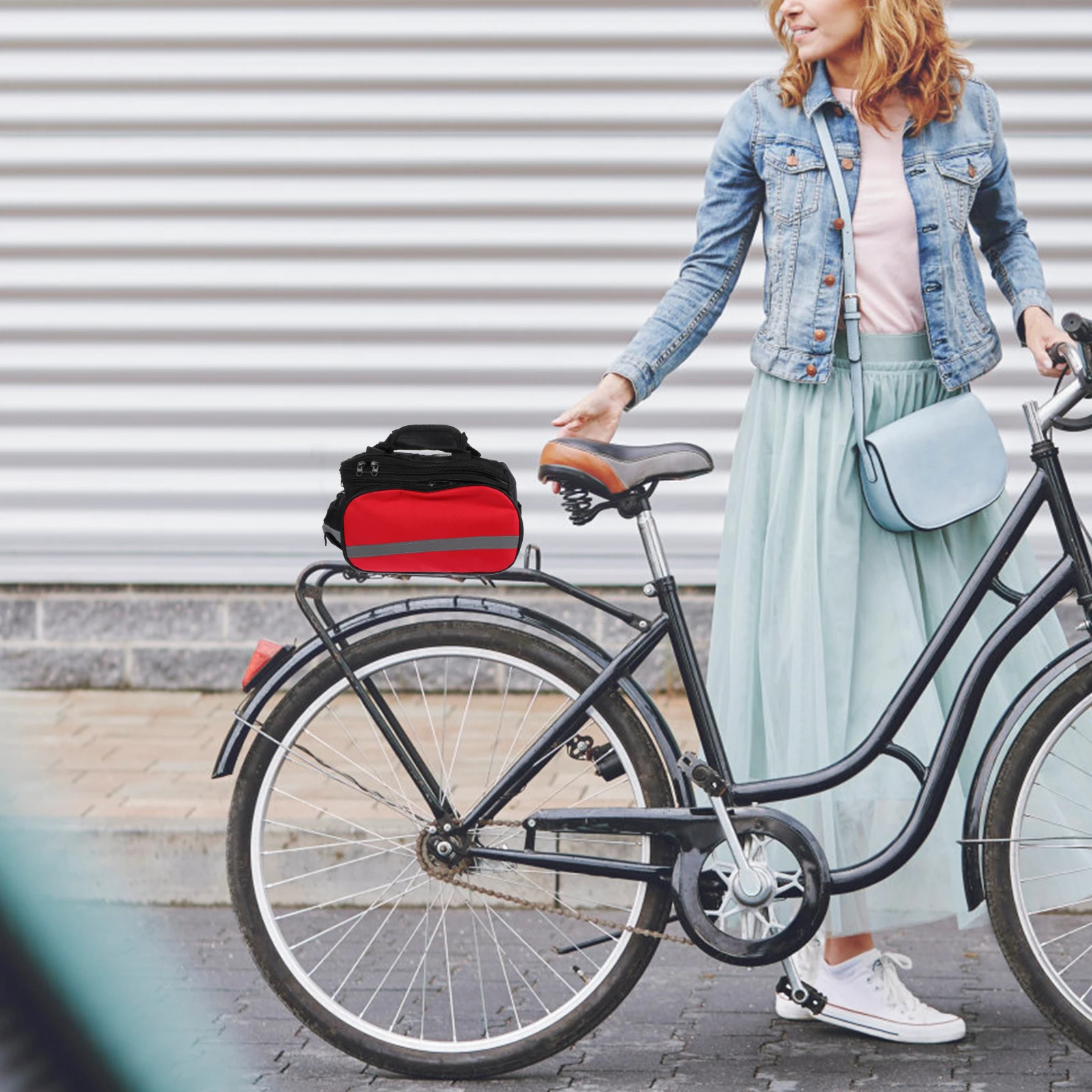 Bike Rear Rack Bag Large Capacity Waterproof Oxford Cloth Multi-Use Bike Storage Pack Reflective Strip Rear Seat Pouch