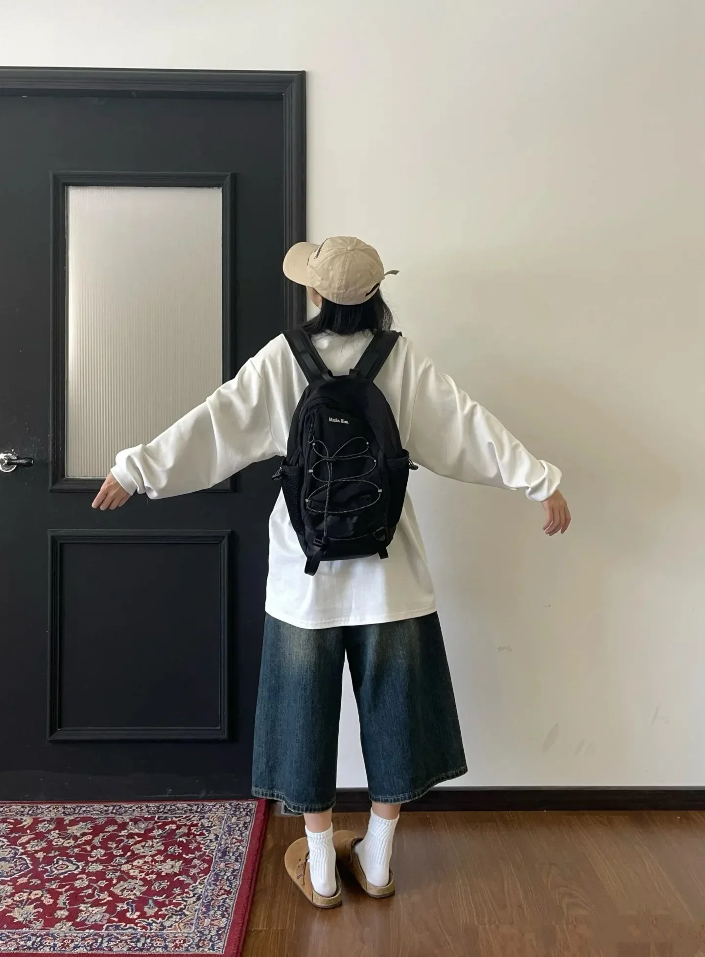 Retro casual drawstring design backpack mountaineering lightweight student schoolbag