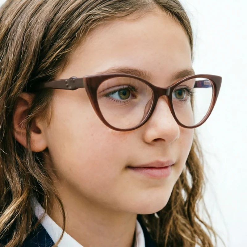 

Vintage Cat Eye Optical Frames for Girls Full Rim Flexible Spring Hinge Acetate with Dolphin Relief Pattern