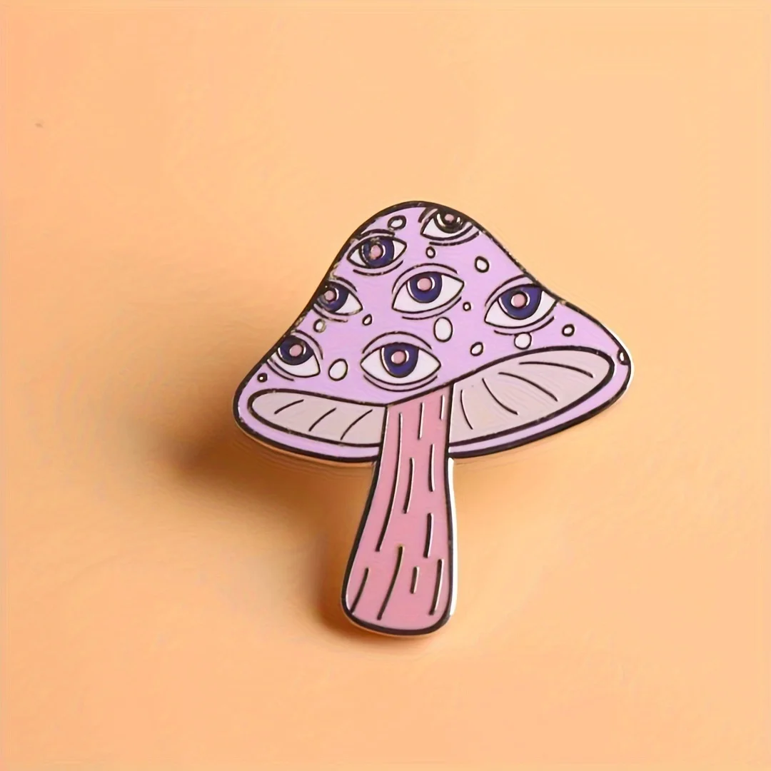 دبوس بروش عيون الفطر الأنيق - إكسسوار أزياء من خليط معدني عتيق لحقائب الظهر والملابس