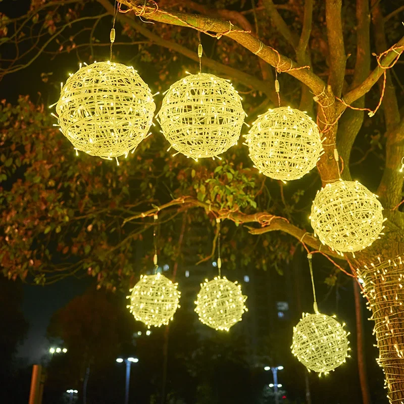 LED String Lights Christmas Tree Decoration 30CM 20CM Rattan Ball Hanging Lamp Holiday Wedding Fairy Garland Light Outdoor Home