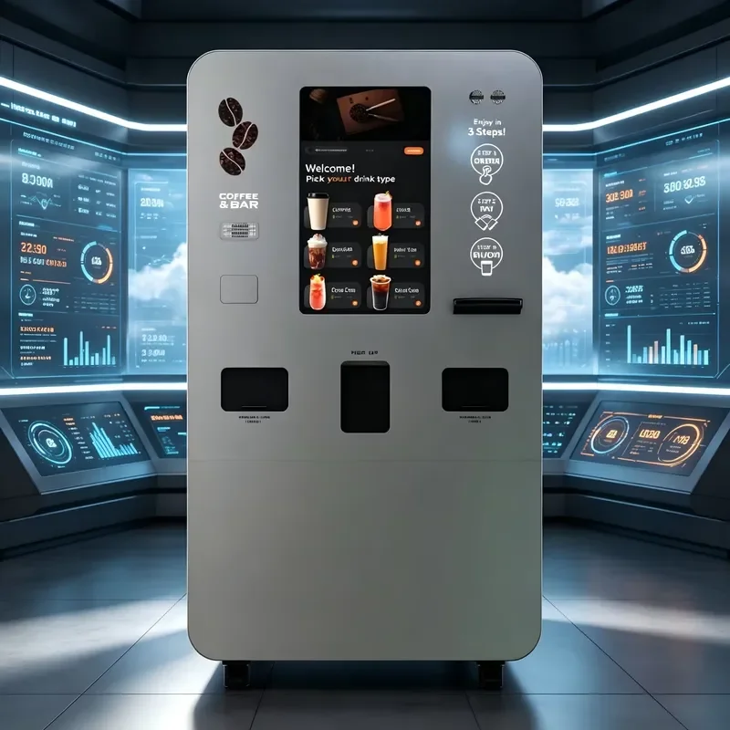 Intelligent Automatic Coffee Vending Machine with 32 Inch Touch Screen Remote Monitoring QR Code and Coin Payment 150 to 200
