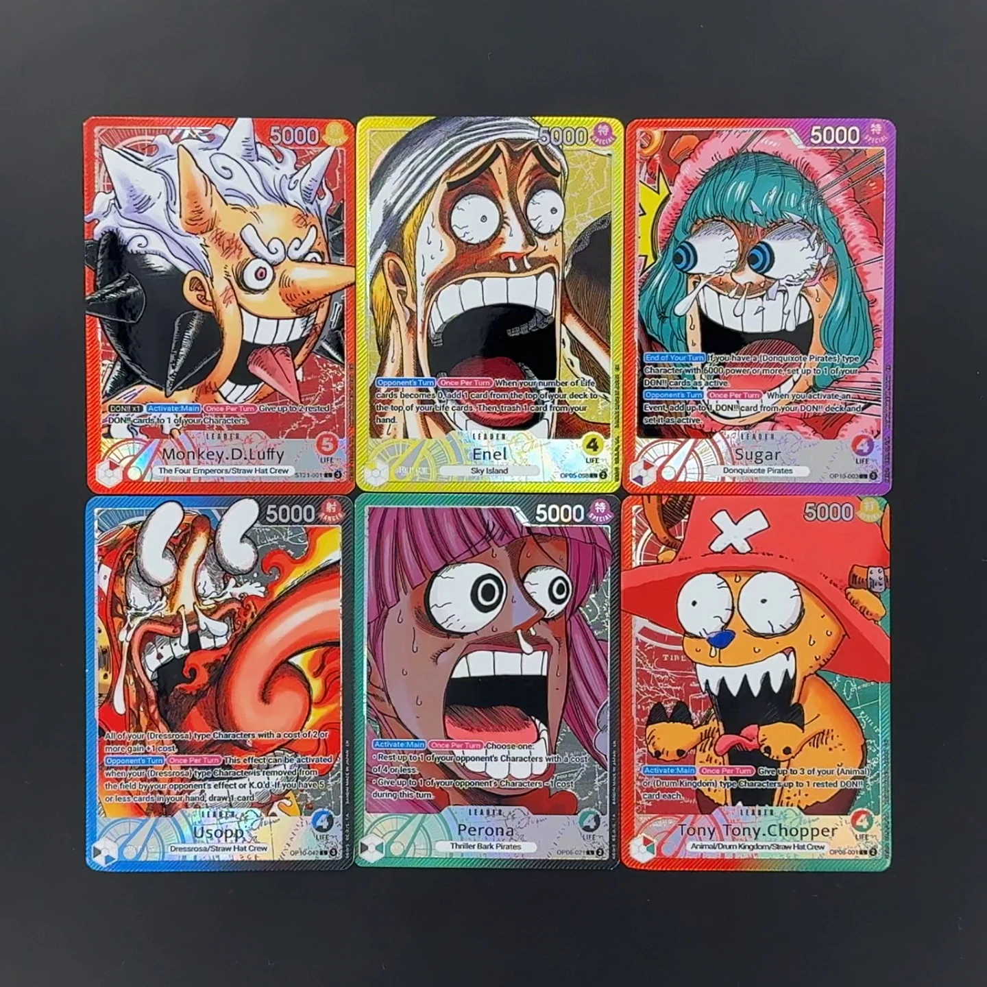 Une pièce TCG OPCG carte de leader anglaise magasin de Base ensemble de leader limité Luffy Enel Usopp sucre Perona Chopper carte feuille texturée