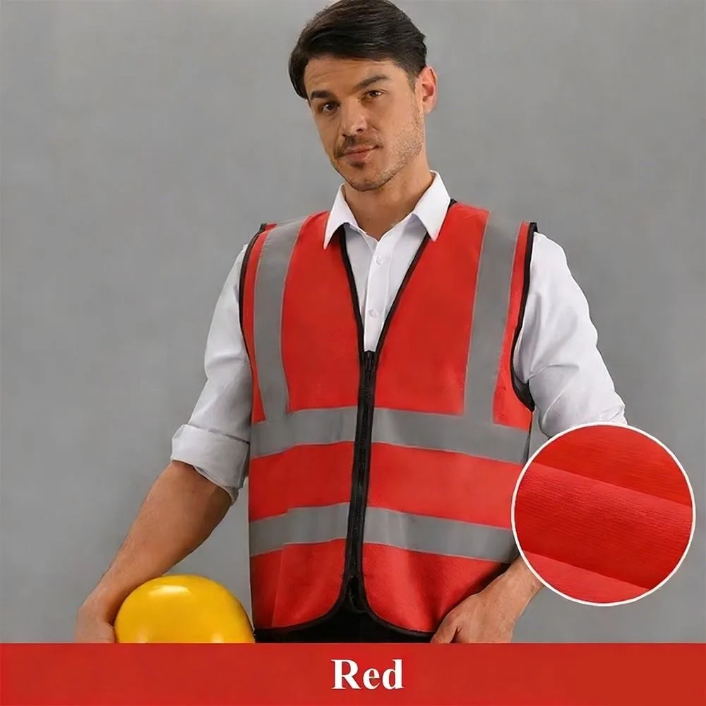 

Durable High Visibility Safety Vest Front Reflective Strips Zipper Workwear Uniforms Work Vest Warehouse