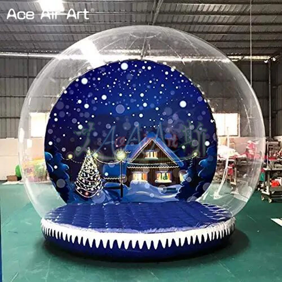 3/4/5m Attractive Christmas Decoration Inflatable Snow Globe Transparent Bubble Tent Santa with Printed Background and Blower