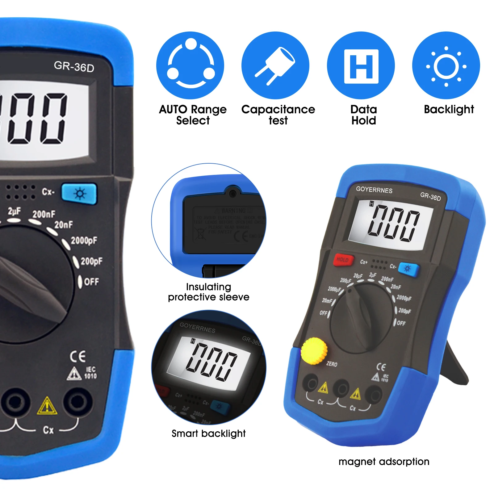 HoldPeak HP-36D Handheld capacimetro Digital Capacitance Meter tester 1999 counts Capacitor electronic diagnostic-tool Backlight