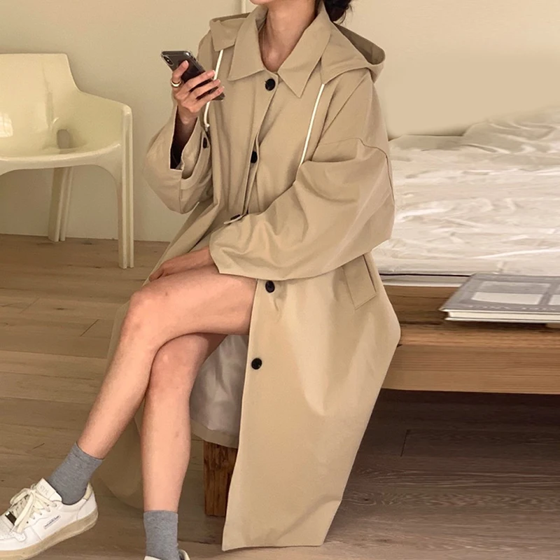 Płaszcz trencz zapinany na guziki do góry Odzież damska Minimalistyczny nadruk Wysoka jakość Gotyk Ekskluzywny wygląd Podkreślający figurę Ochrona przed deszczem