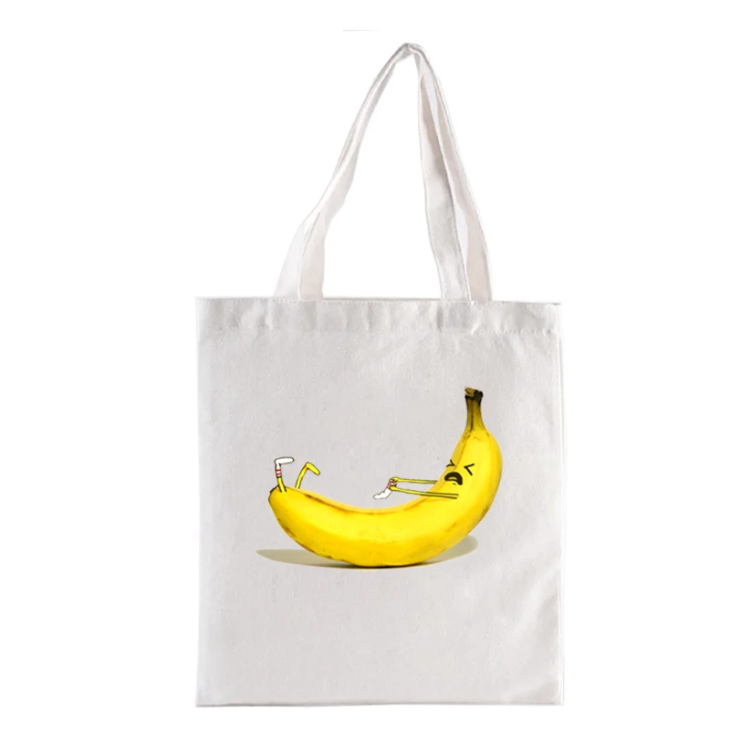 Banana Sock Print Shopping Bag Woven Tote Bags Aesthetic Women's Handbags Casual Totes Shopper Totebag Funny Fashion Eco Handbag