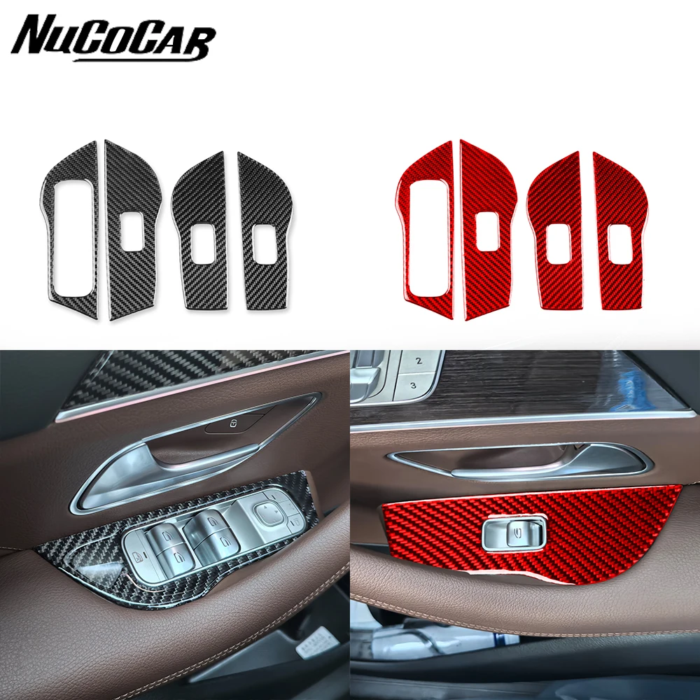 For Benz GLE W167 2019-2024 Carbon Fiber door Window Lift Control Button Panel Cover Car Accessories Interior Decorative Sticker