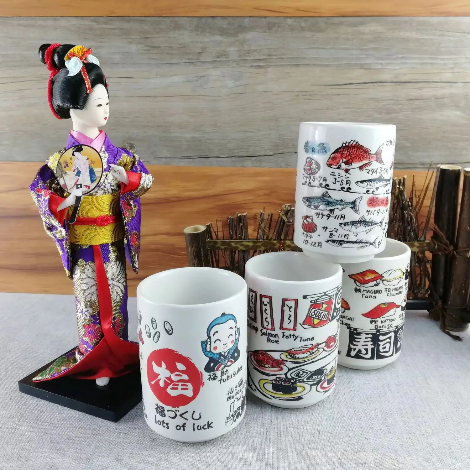 Japanese Impression Ceramic Mugs 280ml Tea Wine Sushi Sake Cup Funny Family Restaurant Decoration Travel Gift for Friends