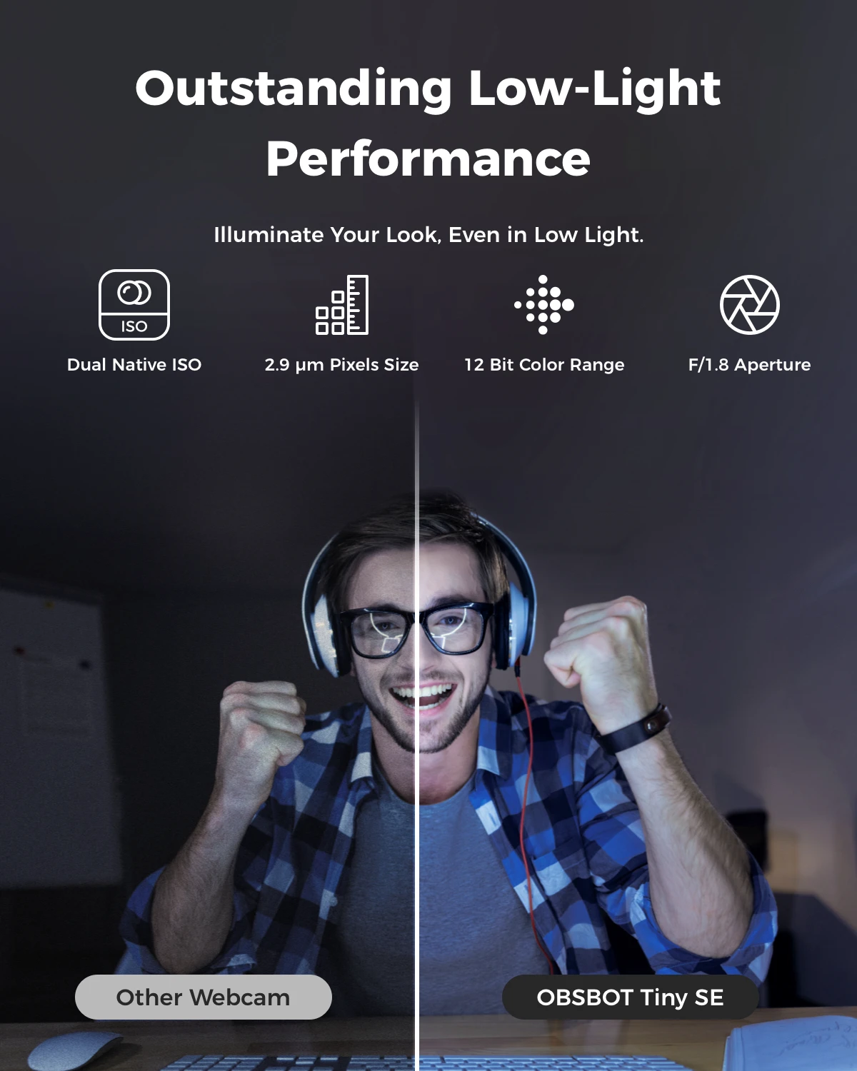 كاميرا ويب OBSBOT Tiny SE 1080P 100FPS للكمبيوتر الشخصي، كاميرا بث PTZ لتتبع الذكاء الاصطناعي مع مستشعر 1/2.8 بوصة، تحكم بالإيماءات، ISO مزدوج، HDR #5