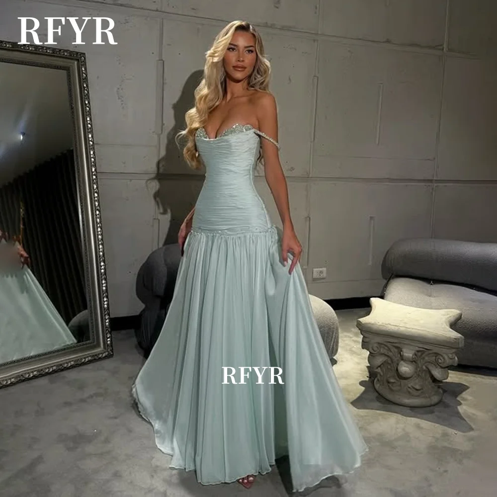 

RFYR Pleats Prom Dress Party Dress Chiffon Off Shoulder Evening Dress Mermaid Celebrity Gala Dress vestidos de fiesta Customized