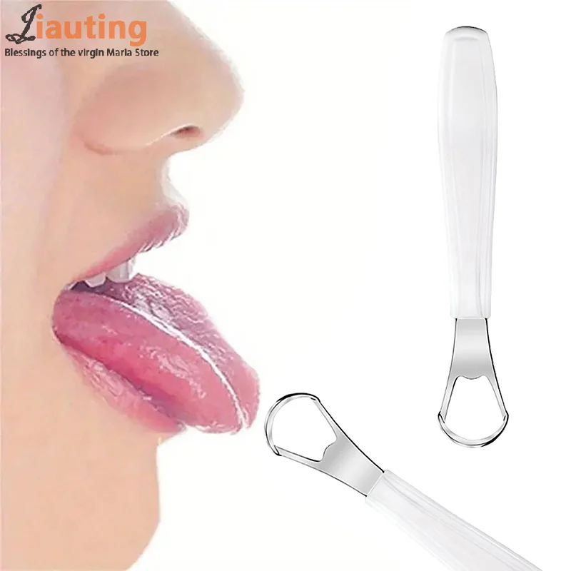 White Small Opening Stainless Steel Tongue Scraper Non-slip Handle Breath Fresh Tongue Tools Toothbrush Coated Oral Hygiene Care