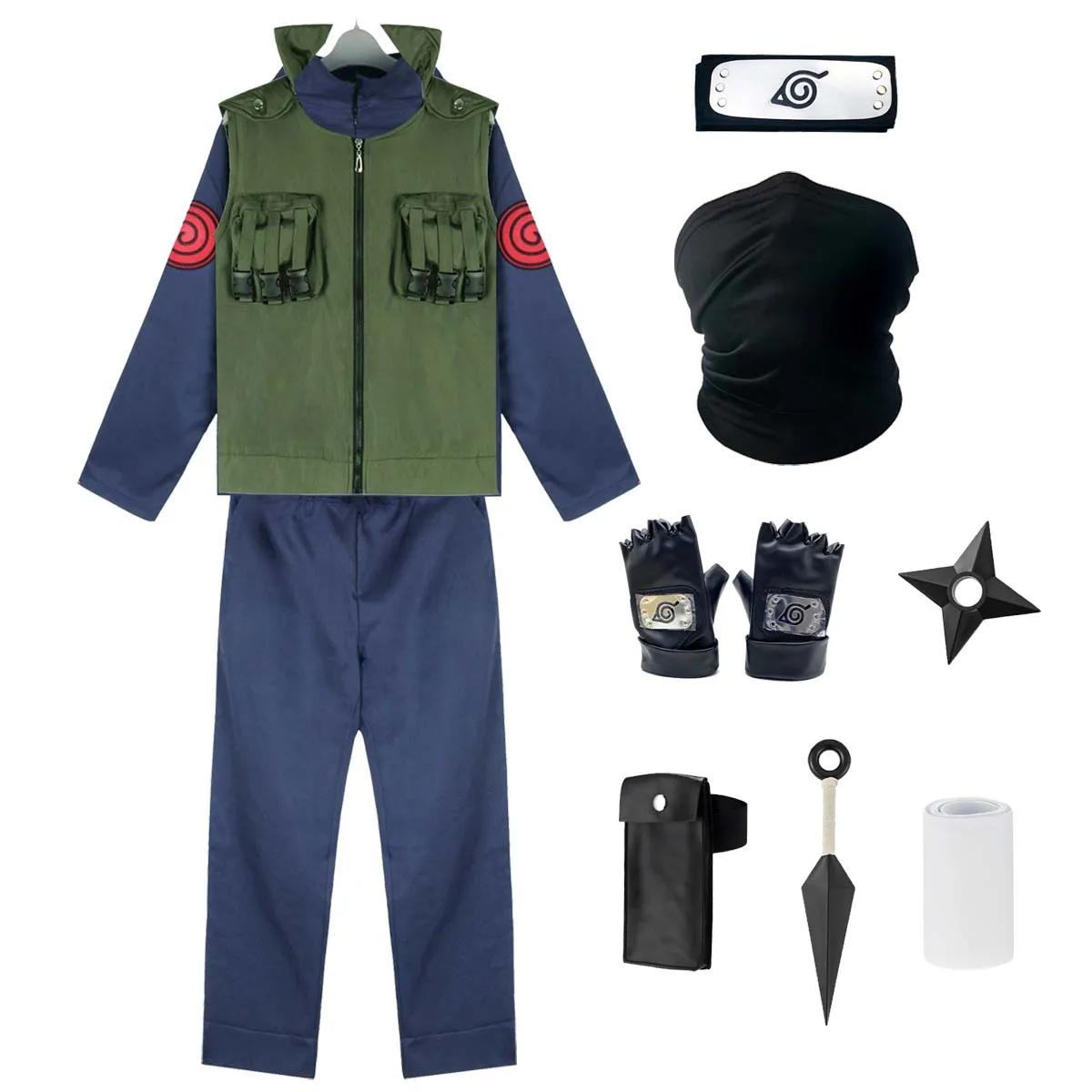Men's Anime Cosplay Kakashi Hatake Costume with Accessories Or Silver Wig