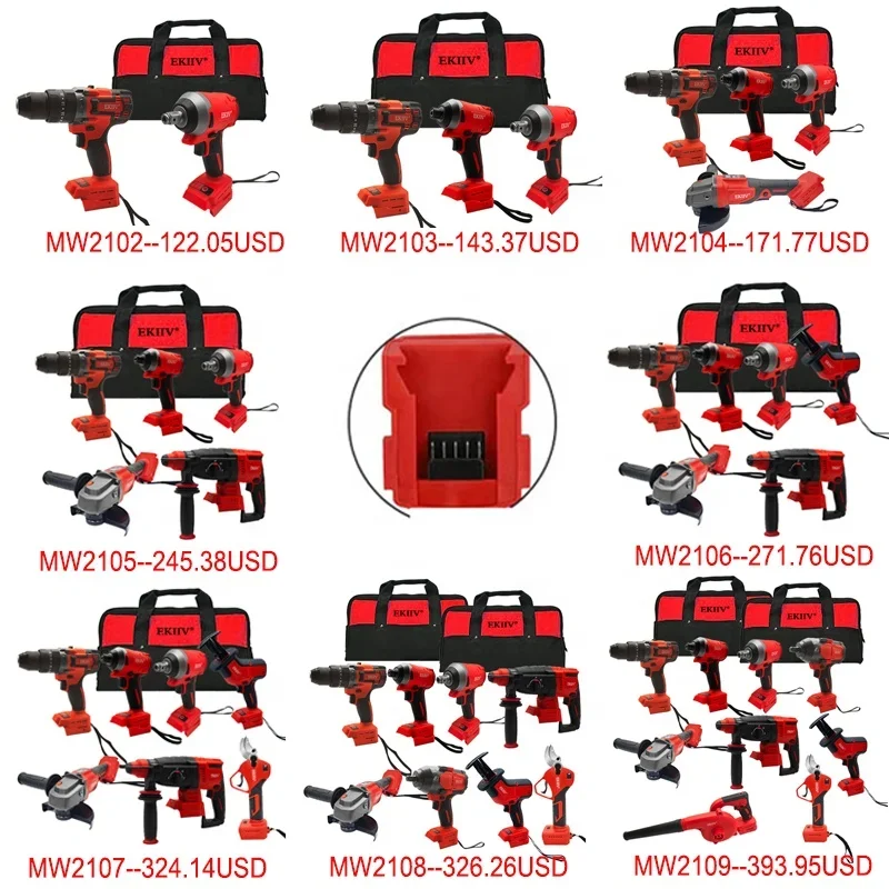 Popular 6- Piece Power Tools Set Combo Cordless Impact Wrench Angle Grinder Hammer Drill Set Electric Tool Kit