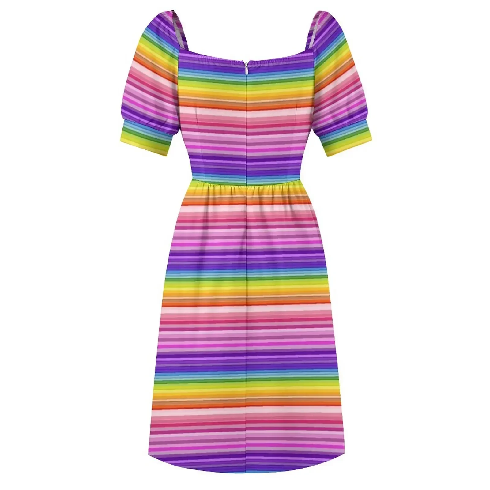 Strisce sottili multicolori Strisce arcobaleno Abito a maniche corte abiti estivi abito estivo per donna Abito da compleanno 2025