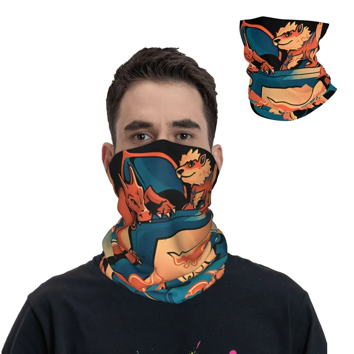 Gaming Fire Evolution Motocross Bandana Neck Gaiter Printed Pokﾩmon Face Scarf Balaclava Hiking Unisex Adult Washable