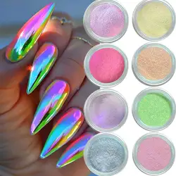 9Colors Magic Aurora Chrome Nail Powder Mirror Effect Neon Chameleon Nail Glitter Highlight Moonlight Nail Rubbing Dust 0.2g/jar