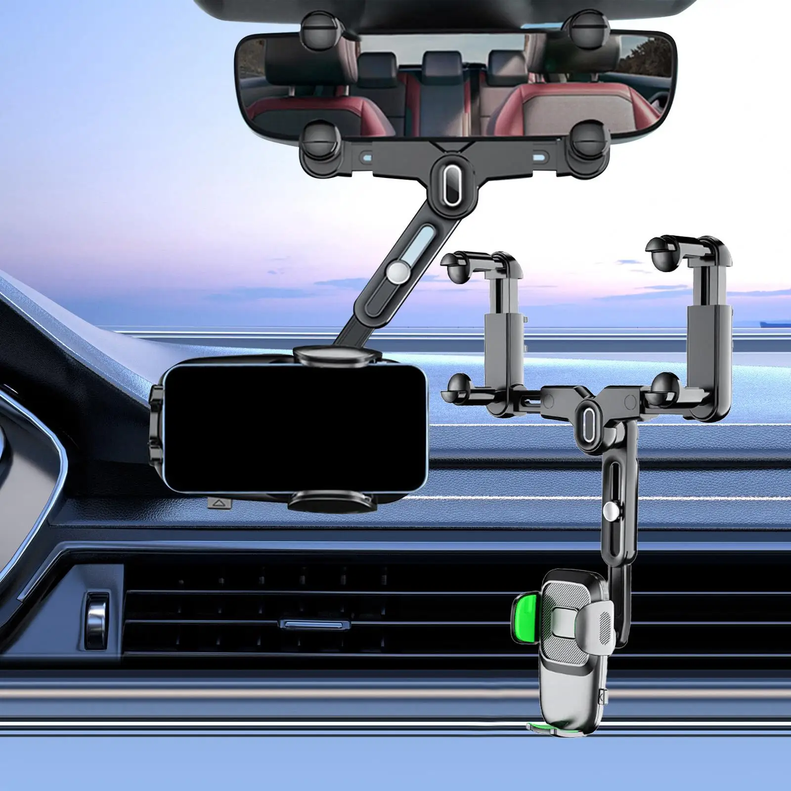 Car Rearview Mirror Phone Holder Easy to Use Navigation Multifunctional