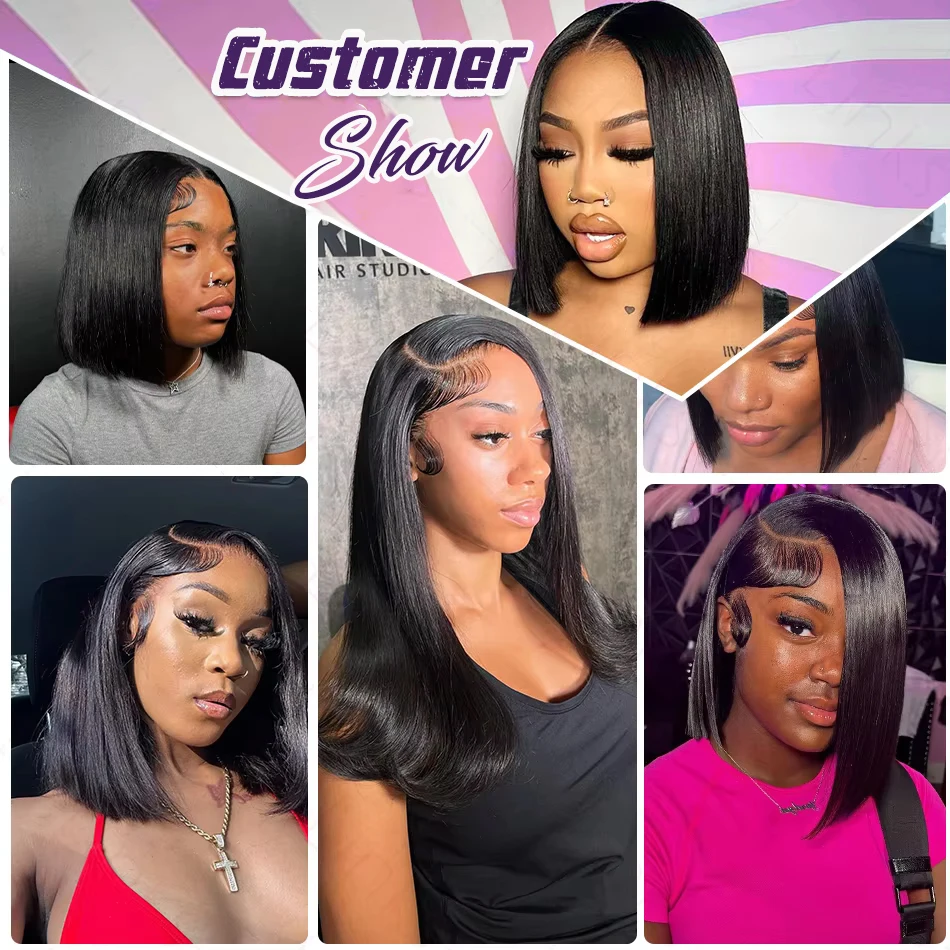 14 16 بوصة 13x4 HD شفافة العظام مستقيم الدانتيل أمامي شعر الإنسان قصير بوب شعر مستعار قبل قطعها 4x4 5x5 الدانتيل إغلاق الباروكات 250%