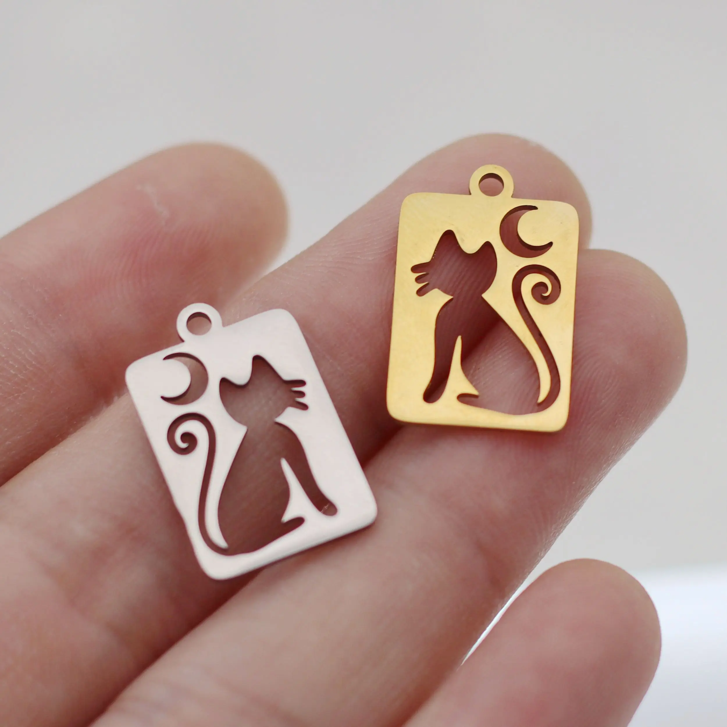3pcs/Lot No Fade Cat Pendant Stainless Steel DIY Cute Kitten Charms Fit Jewelry Making Earrings for Women Girl Bracelet Supplies view 4