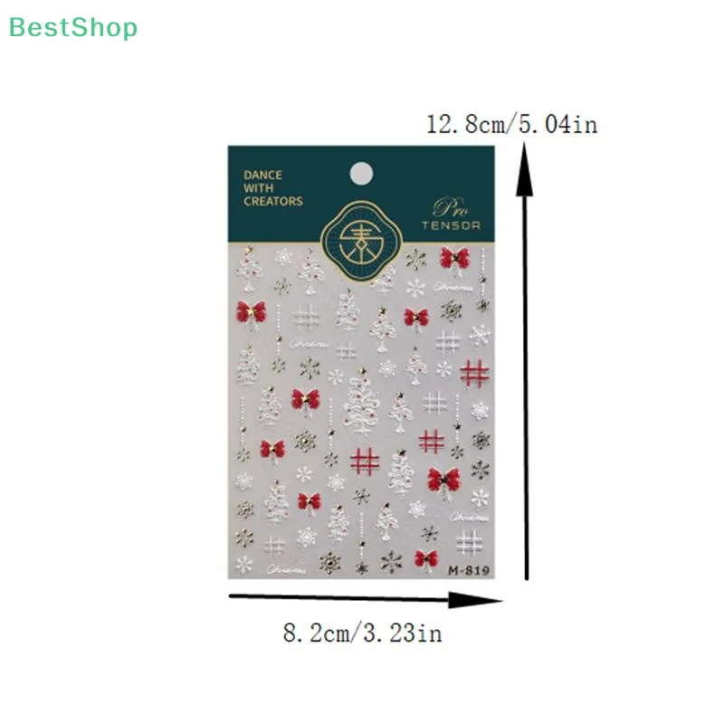 ♥ شجرة عيد الميلاد البيضاء الذهب مختوم ندفة الثلج الأحمر Bowknot 3D مسمار الفن ملصقات عيد الميلاد نمط مانيكير الشارات