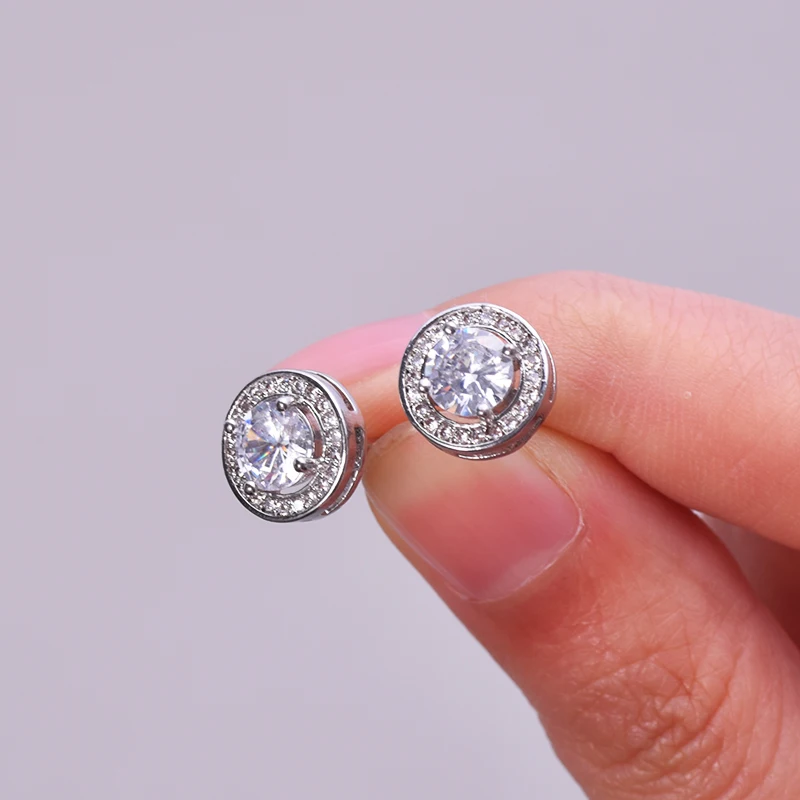 

S925 sterling silver pin round zirconia hypoallergenic daily wear earrings for men and women popular shiny accessories