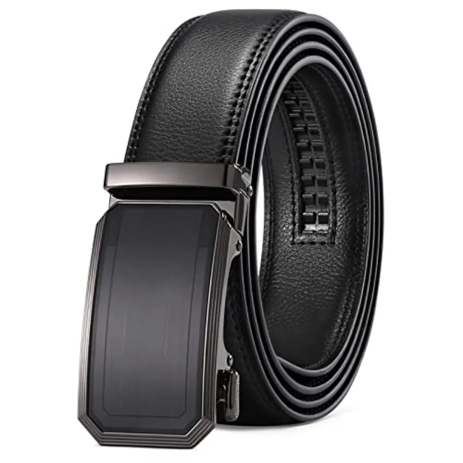 

SENDEFN Men's Leather Belt Automatic Ratchet Buckle Slide Belt for Dress Casual Trim to Fit with Gift Box
