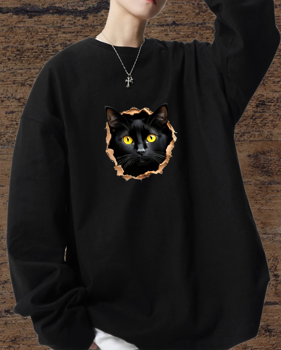 

Футболка мужская осень 90-х годов винтажная одежда Спортивная мужская футболка с длинным рукавом Графическая футболка Черный кот Пара Эстетическая одежда Футболка с принтом