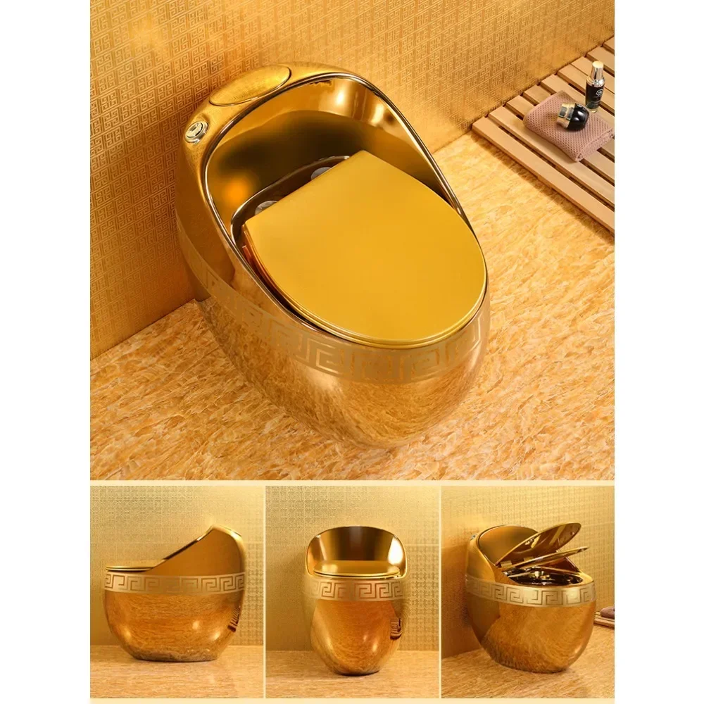 

ДепозитДомашний туалет-яйцо Золотой туалет Сифон для маленькой квартиры Керамический дезодорант Личность Желтое золото Локальный тиран Золото