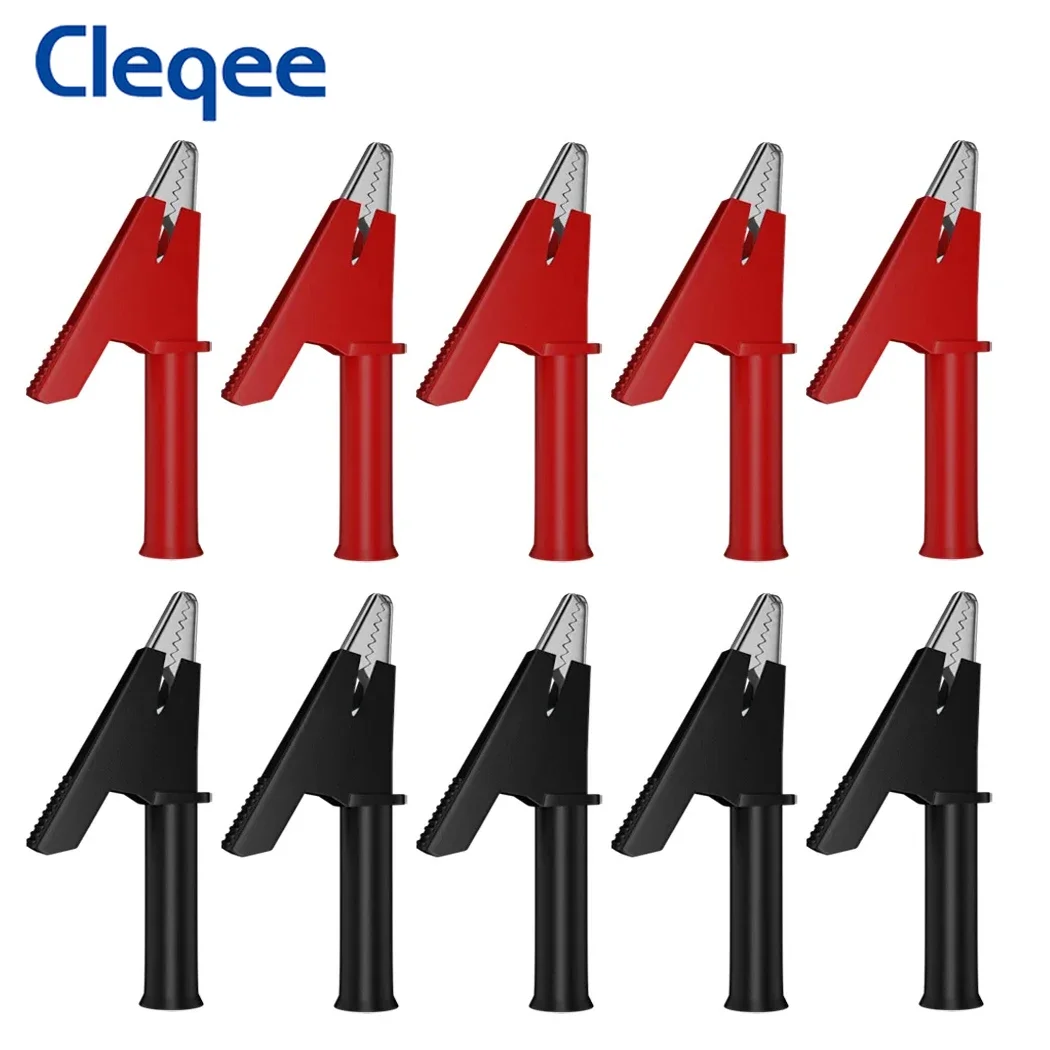 Cleqee P2002 10PCS Heavy Duty Alligator Clips Safety Crocodile Clamps with 4mm Socket for Banana Plug or Welding 1000V 20A