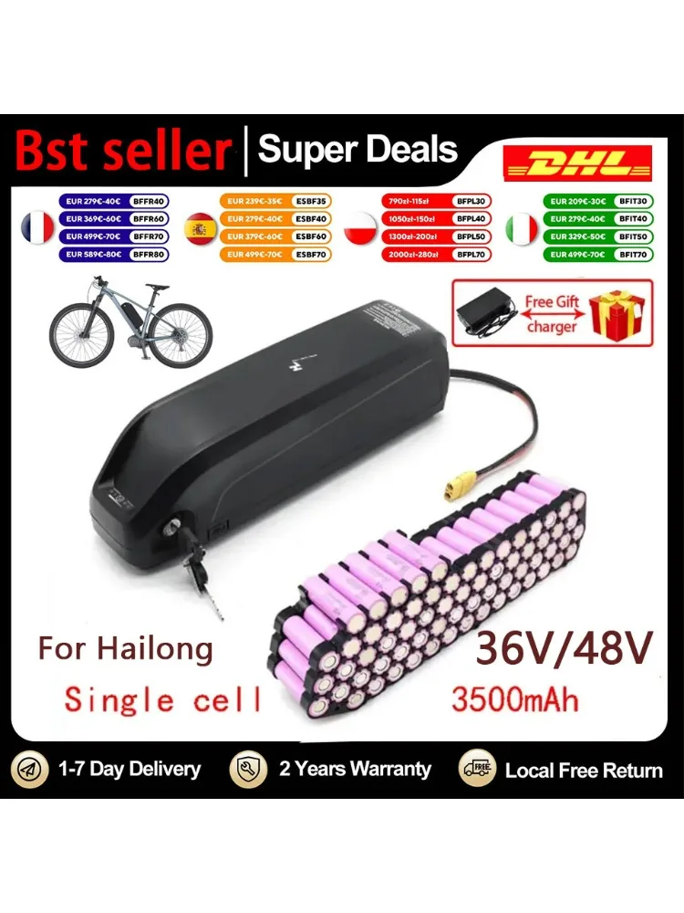 Hailong e-bike accu 36V 48V 20Ah 30Ah 40Ah mountainbike 18650 21700 elektrische accu pack voor Bafang 1000W 500W 250W - afbeelding 2