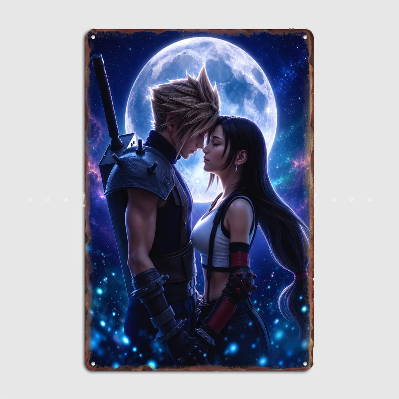 Cloud and Tifa Moonlight Poster Metal Sign Life Wall Custom Bedroom Indoor Home Wall Decor Posters Room Decoration