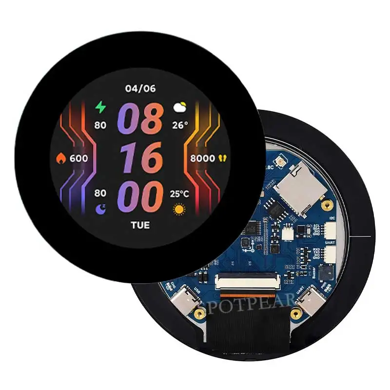 Carte de développement ESP32 S3, écran LCD rond, capteur QMI8658, micro, SD, MP3 Audio, port de batterie LVGL, HMI pour A, 2.8 pouces, 480x480