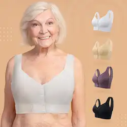 Stretchy Front Closure Breathable Bra Underwear for Seniors Wireless Soft Cotton Thin Cup for Middle-aged and Elderly Underwear