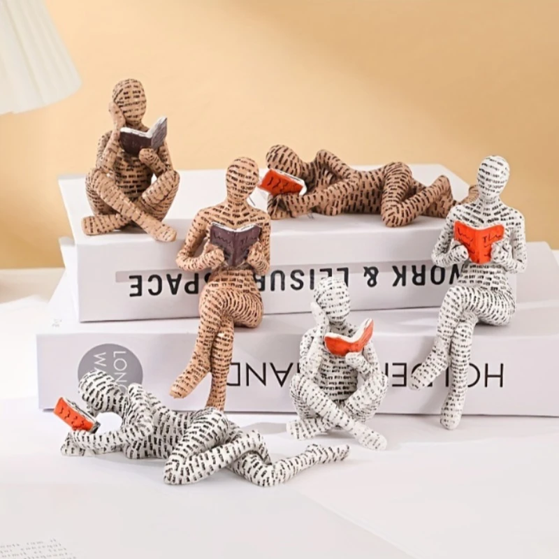 Nordic Modern Reading Woman Statue Minimalist Resin Sculpture Creative Book Lover Ornament for Living Room Bedroom Shelf Hygge