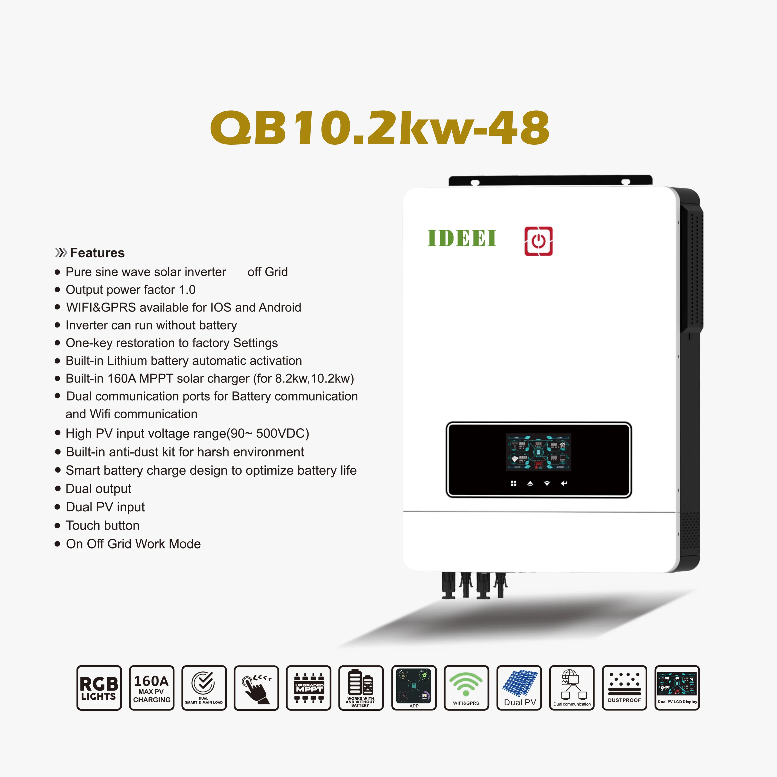 Factory Direct Hybrid Solar Inverter 48V Solar Pure Sine Wave Inverter Support Work Without Battery and WIFI Optional view 2